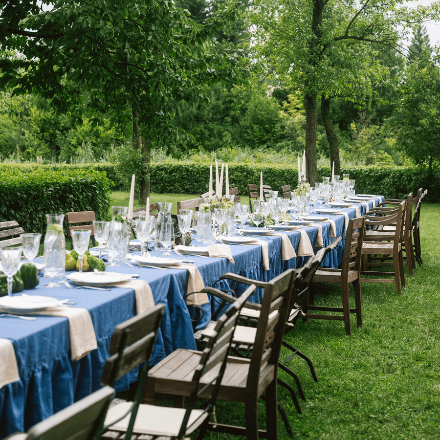 modrý obrus, ľan, prenájom, dreamy day, agentúra, catering